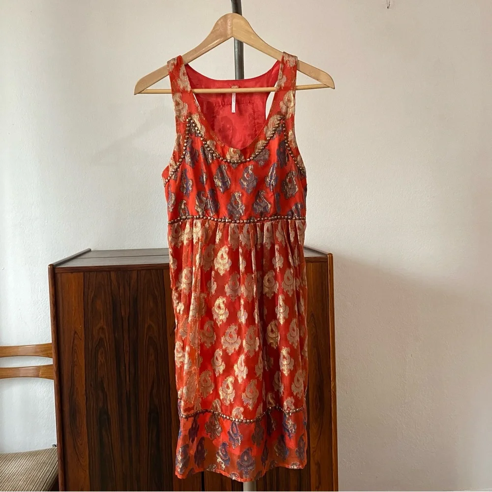 FREE PEOPLE | Vacation Metallic Grommet Batik Print Dress - Picture 4 of 11